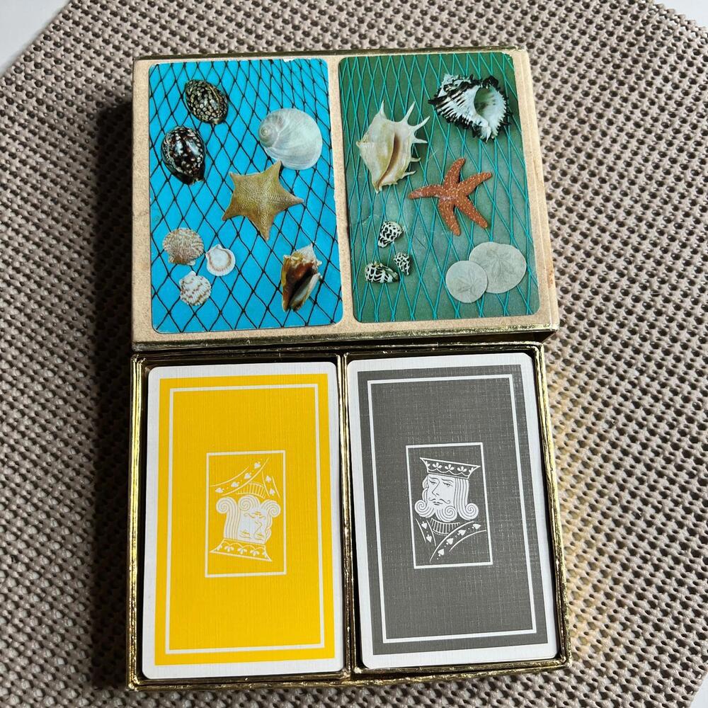Vintage Congress Playing Cards Double Deck Seashell Case Cel U Tone Finish‎